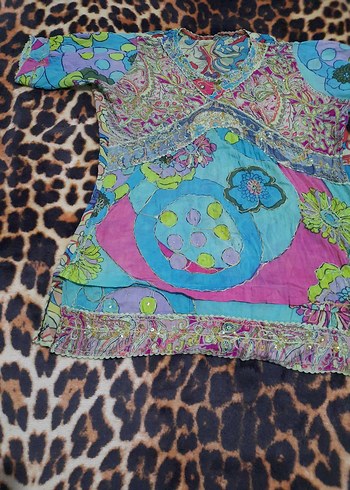 Renkli Boncuklu Bohem tülbent bluz - Görsel 2