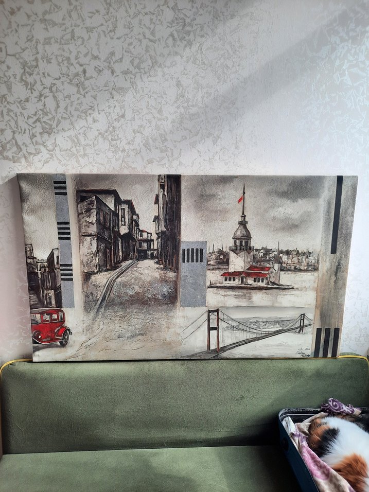 Gri Tonlarda İstanbul Manzaralı Tablo - Görsel 2