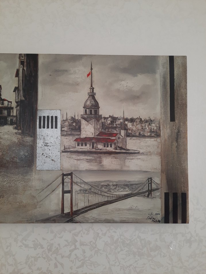 Gri Tonlarda İstanbul Manzaralı Tablo - Görsel 4