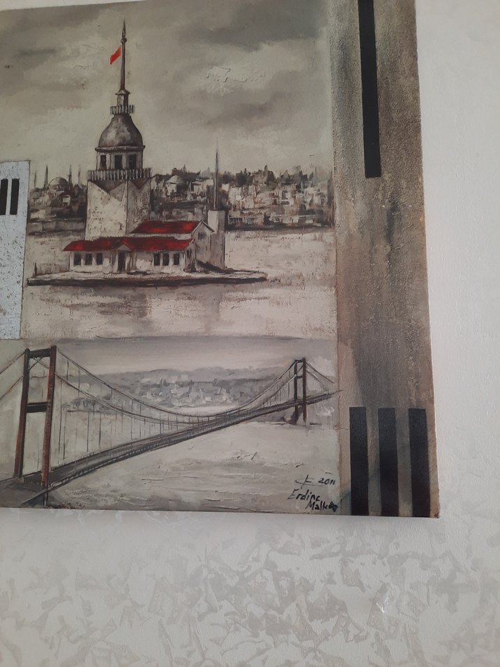 Gri Tonlarda İstanbul Manzaralı Tablo - Görsel 5