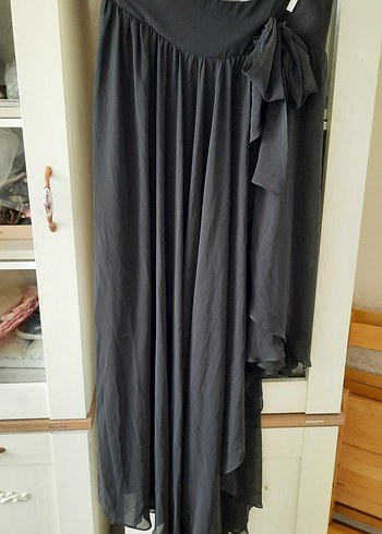 Siyah şifon drapeli Uzun Gotik Etek - Görsel 8