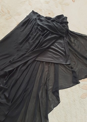 Siyah şifon drapeli Uzun Gotik Etek - Görsel 3