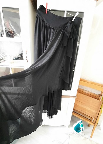 Siyah şifon drapeli Uzun Gotik Etek - Görsel 9