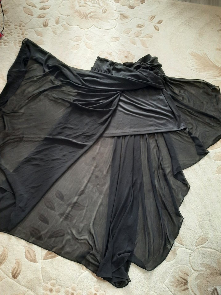 Siyah şifon drapeli Uzun Gotik Etek - Görsel 2