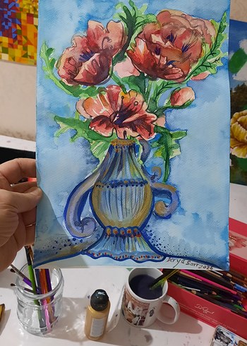 suluboya çalışması imzalı gelincikler - Görsel 4