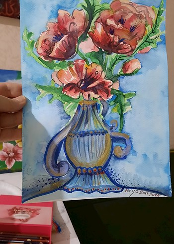 suluboya çalışması imzalı gelincikler - Görsel 2