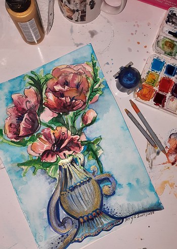 suluboya çalışması imzalı gelincikler - Görsel 5