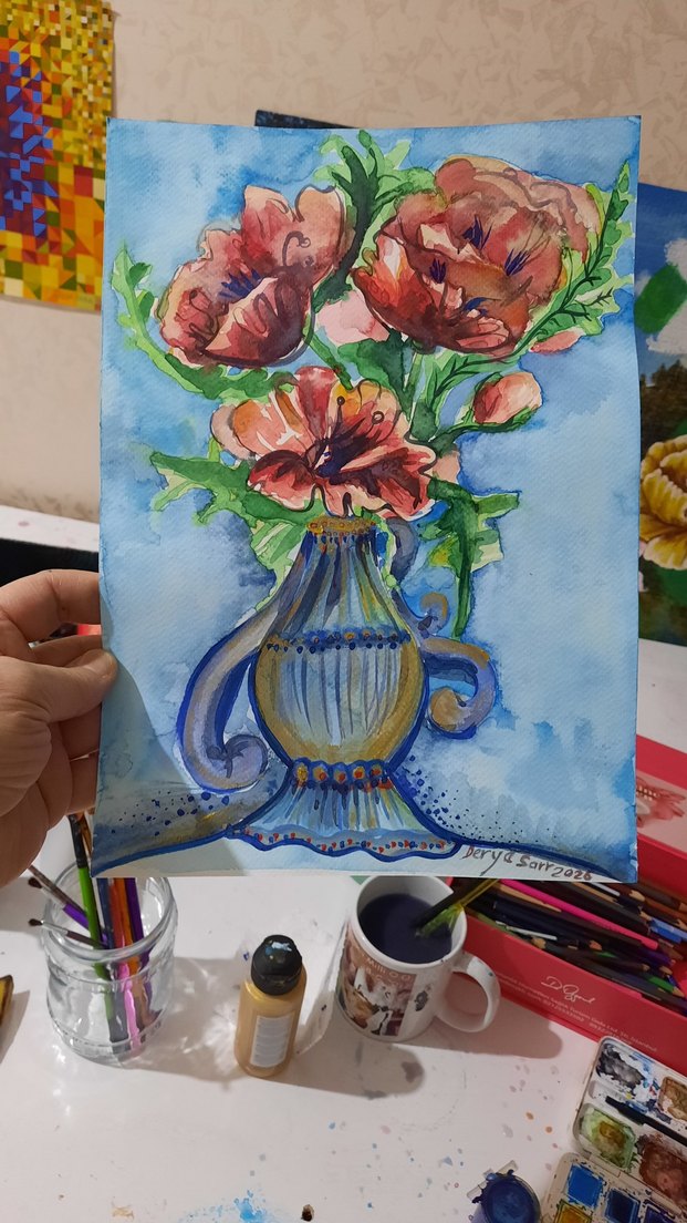 suluboya çalışması imzalı gelincikler - Görsel 4