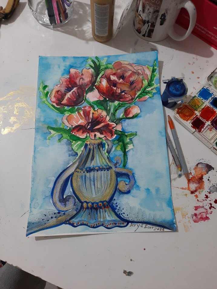 suluboya çalışması imzalı gelincikler - Görsel 3