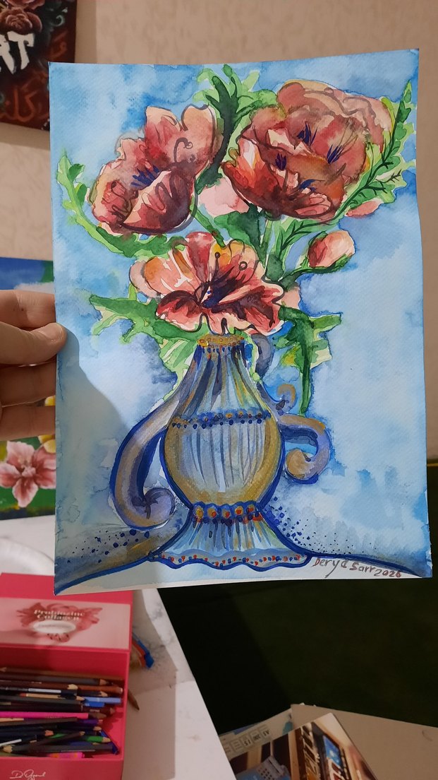 suluboya çalışması imzalı gelincikler - Görsel 2