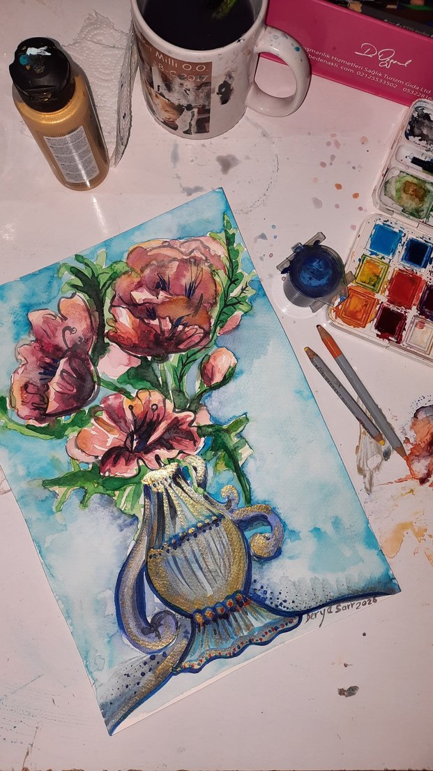 suluboya çalışması imzalı gelincikler - Görsel 5