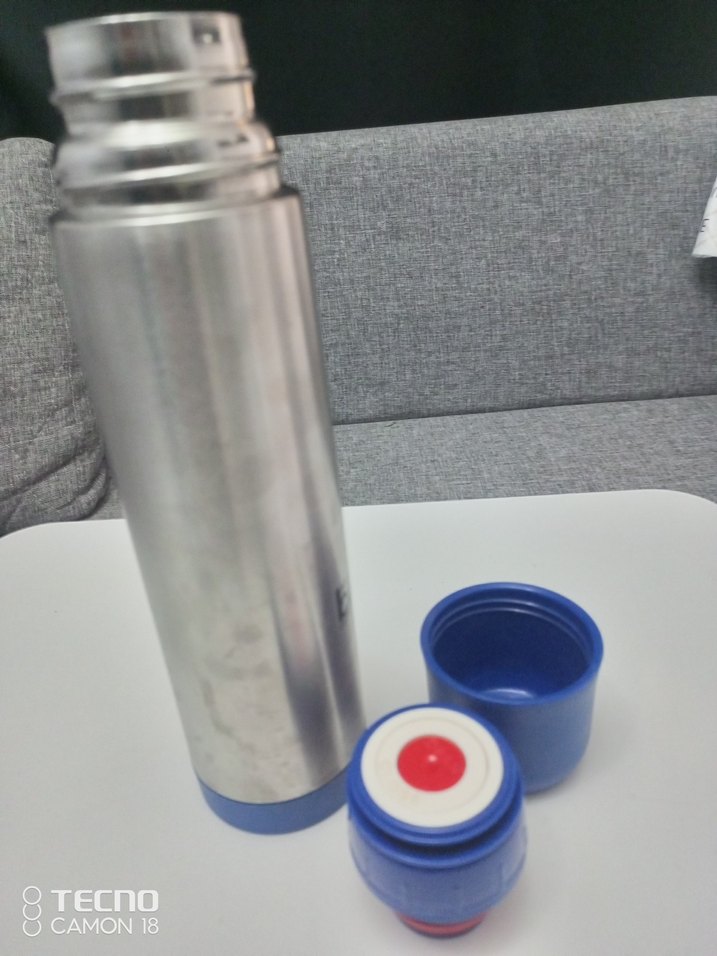 Mavi Kapaklı Gri Termos Şişe - Görsel 5