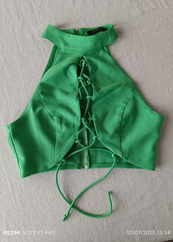 xs Beden yeşil Renk Yeşil Halter Yaka Bağcıklı Crop Top