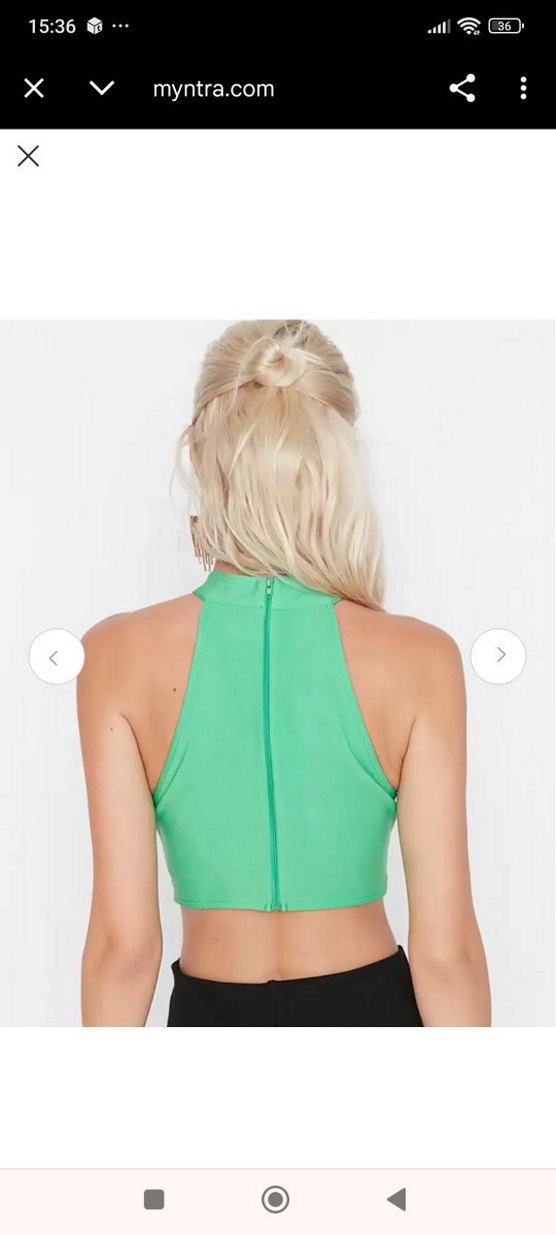 Yeşil Halter Yaka Bağcıklı Crop Top - Görsel 3