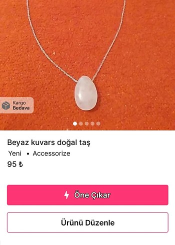 Beyaz Kuvars Doğal Taşlı Zincir Kolye