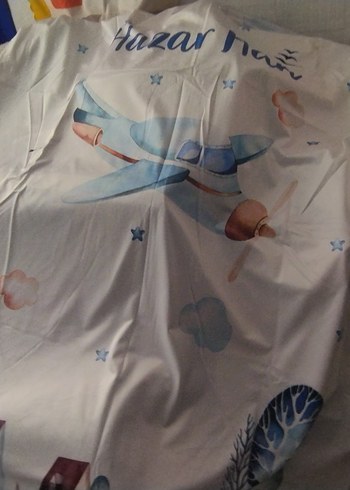 Mavi Desenl Kadifei Çocuk Büyük fon perde - Görsel 3