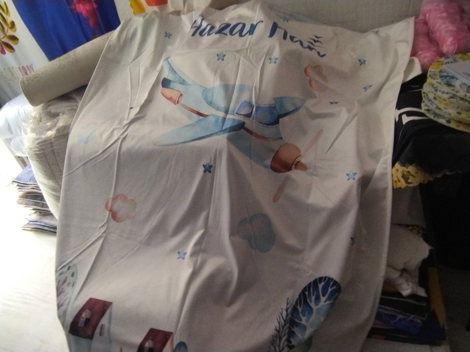 Mavi Desenl Kadifei Çocuk Büyük fon perde - Görsel 3