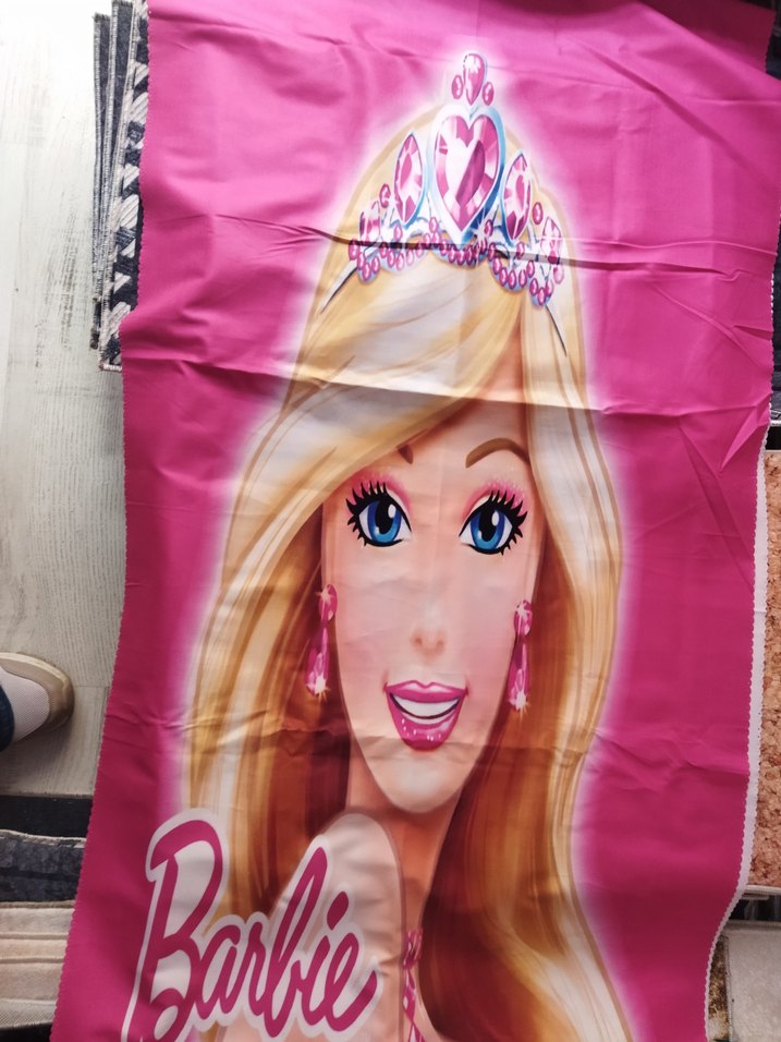 Barbie Baskılı Pembe Çocuk Çift kanat fon perde - Görsel 2