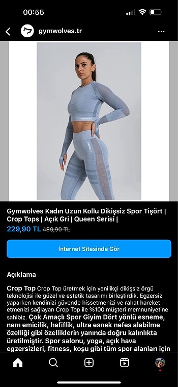 Gymwolves kadın uzun kollu spor crop