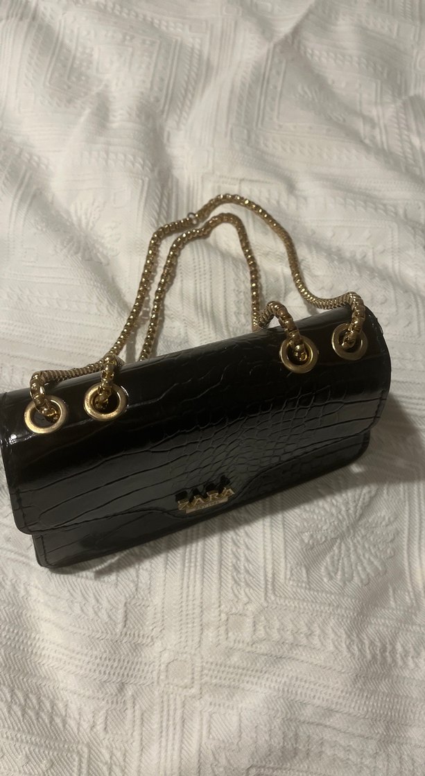 Zara Zincir Detaylı Siyah Deri Çanta - Görsel 2