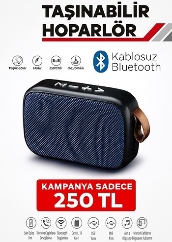 Koyu Mavi Taşınabilir Bluetooth Hoparlör