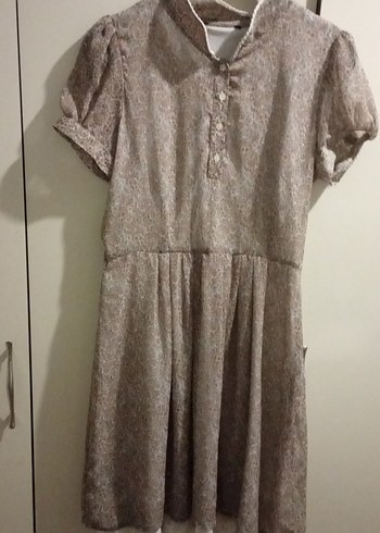 Bej Keten Bohem Midi Elbise - Görsel 6