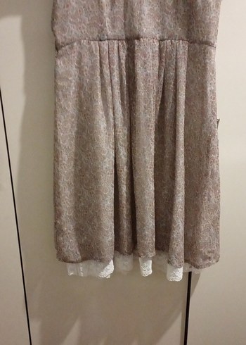 Bej Keten Bohem Midi Elbise - Görsel 5