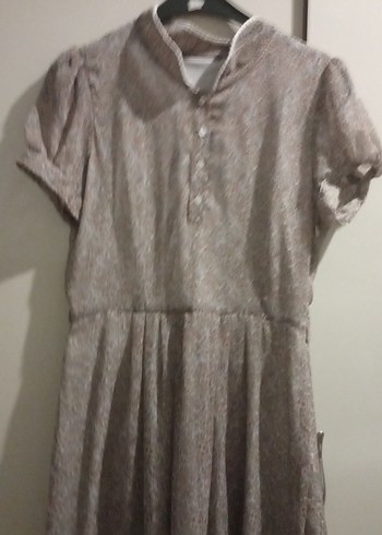 Bej Keten Bohem Midi Elbise - Görsel 2