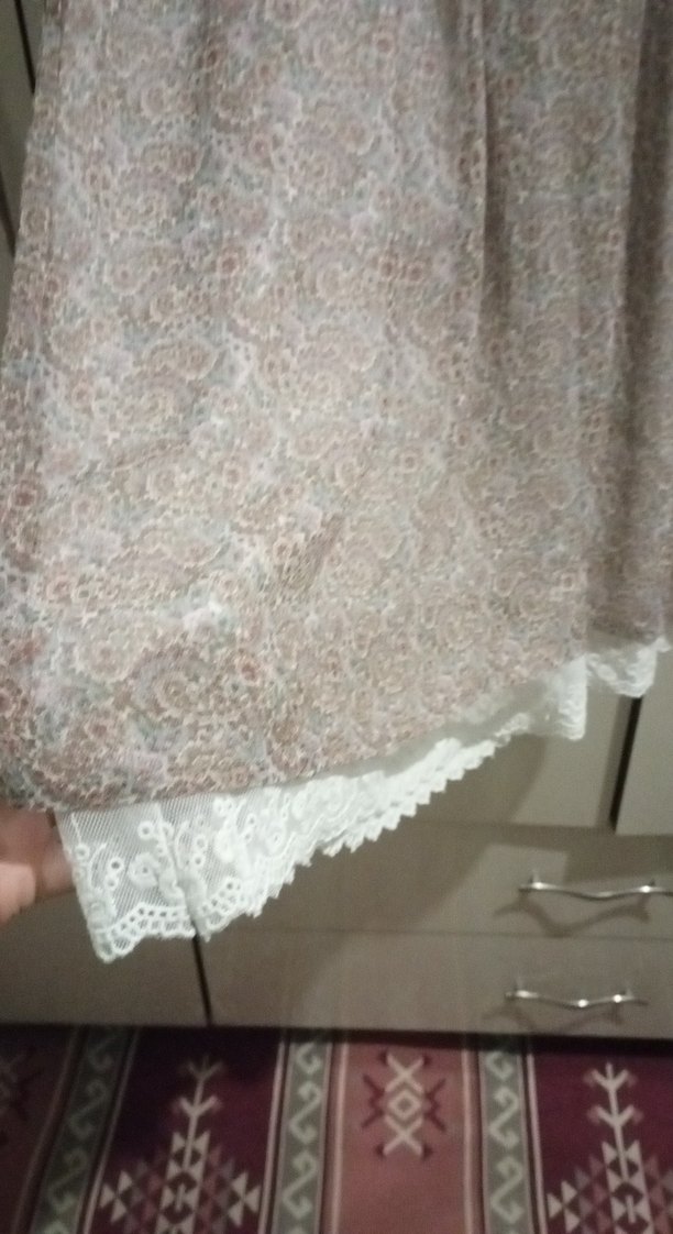 Bej Keten Bohem Midi Elbise - Görsel 4