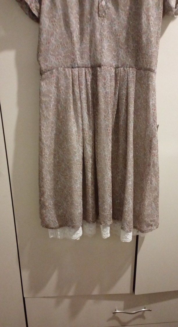 Bej Keten Bohem Midi Elbise - Görsel 5