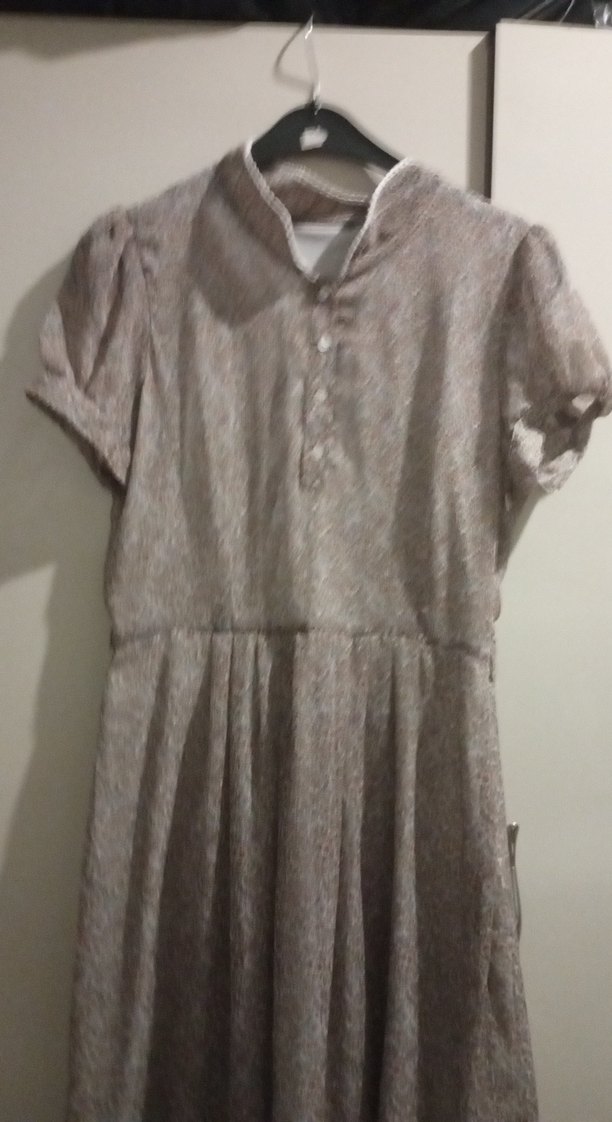 Bej Keten Bohem Midi Elbise - Görsel 2