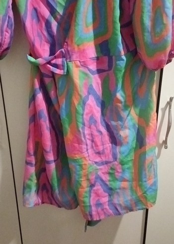 Renkli Tie-Dye Mini Bohem Kadın Elbise - Görsel 7