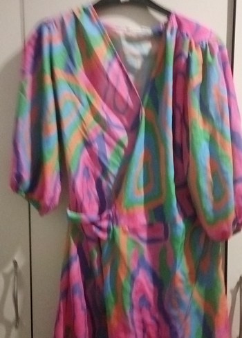 Renkli Tie-Dye Mini Bohem Kadın Elbise - Görsel 2