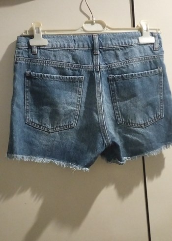 Nakışlı Düğmeli Mini Mavi Denim Şort - Görsel 7