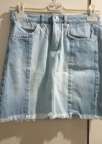 Mavi Bağcıklı Kısa Denim Etek - Görsel 2