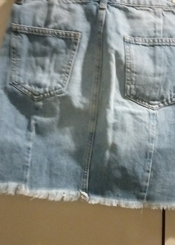 Mavi Bağcıklı Kısa Denim Etek - Görsel 7