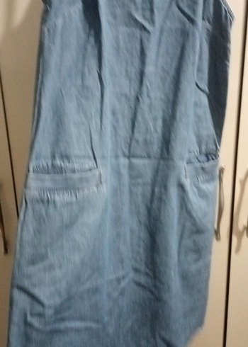 Mavi Kot Midi Boy Askılı Elbise - Görsel 4