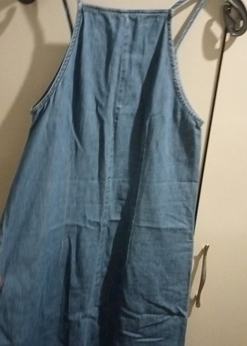 Mavi Kot Midi Boy Askılı Elbise - Görsel 8