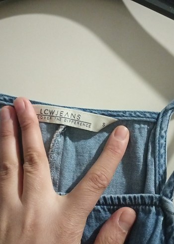 Mavi Kot Midi Boy Askılı Elbise - Görsel 6