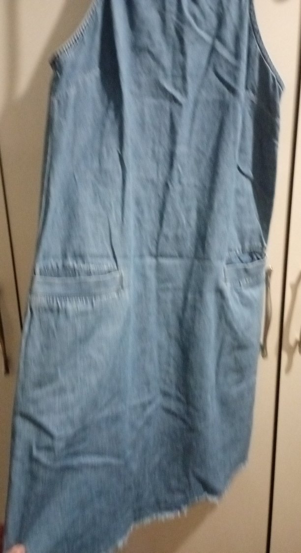 Mavi Kot Midi Boy Askılı Elbise - Görsel 4