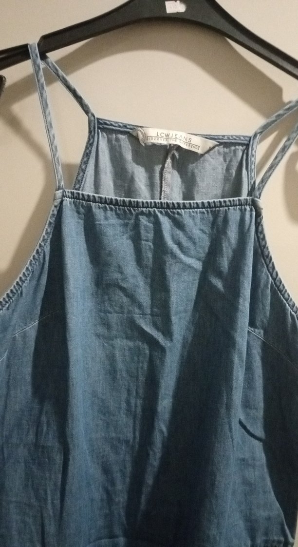 Mavi Kot Midi Boy Askılı Elbise - Görsel 5