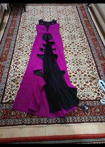 Fuşya uzun Straplez Fırfırlı Gotik Elbise. - Görsel 8