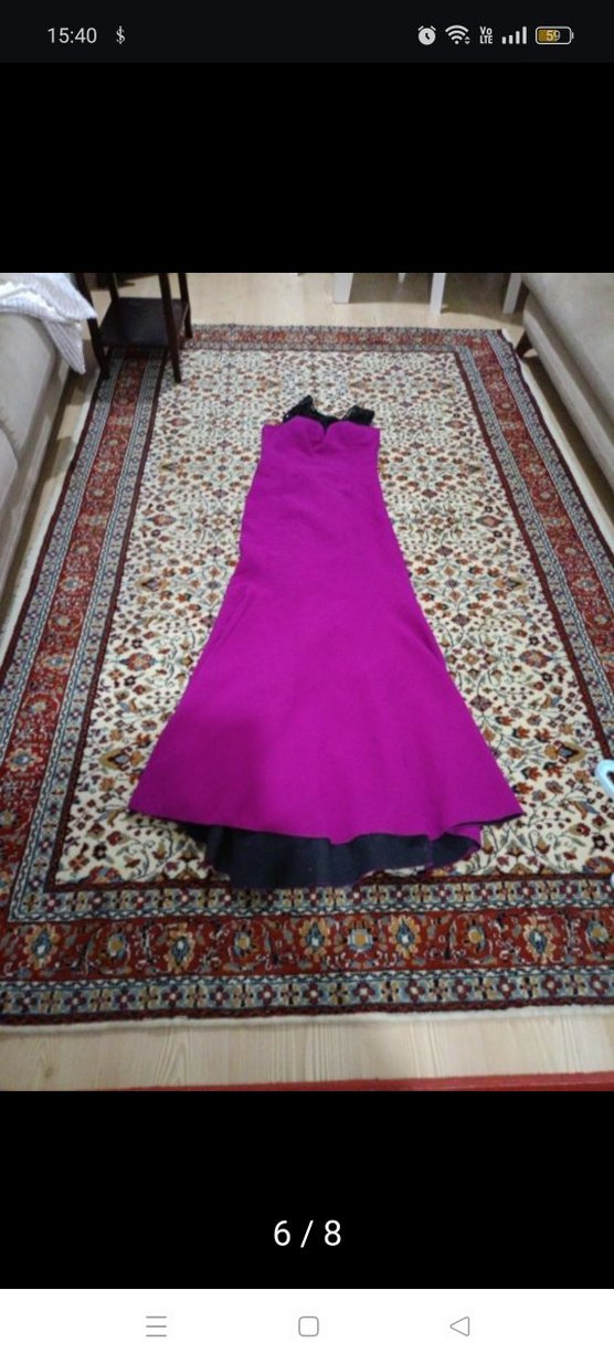 Fuşya uzun Straplez Fırfırlı Gotik Elbise. - Görsel 3