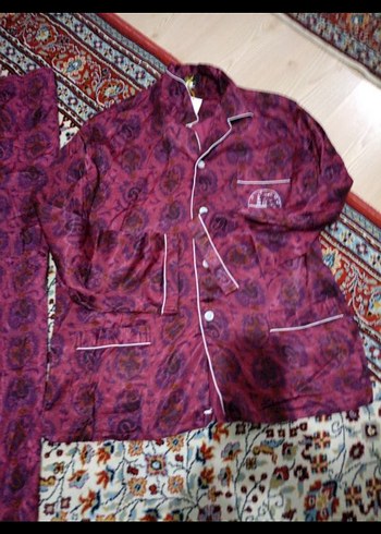 Bordo  Uzun Kollu Bol Pijama Takımı. Emirates Dubai. - Görsel 2