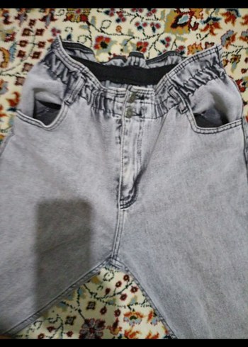 30 Beden gri Renk Gri Bağcıklı Salaş Midi Denim Kadın Jean