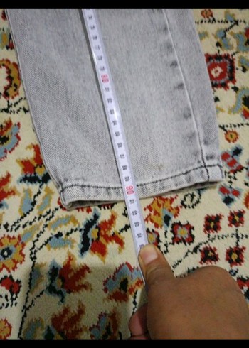 30 Beden Gri Bağcıklı Salaş Midi Denim Kadın Jean