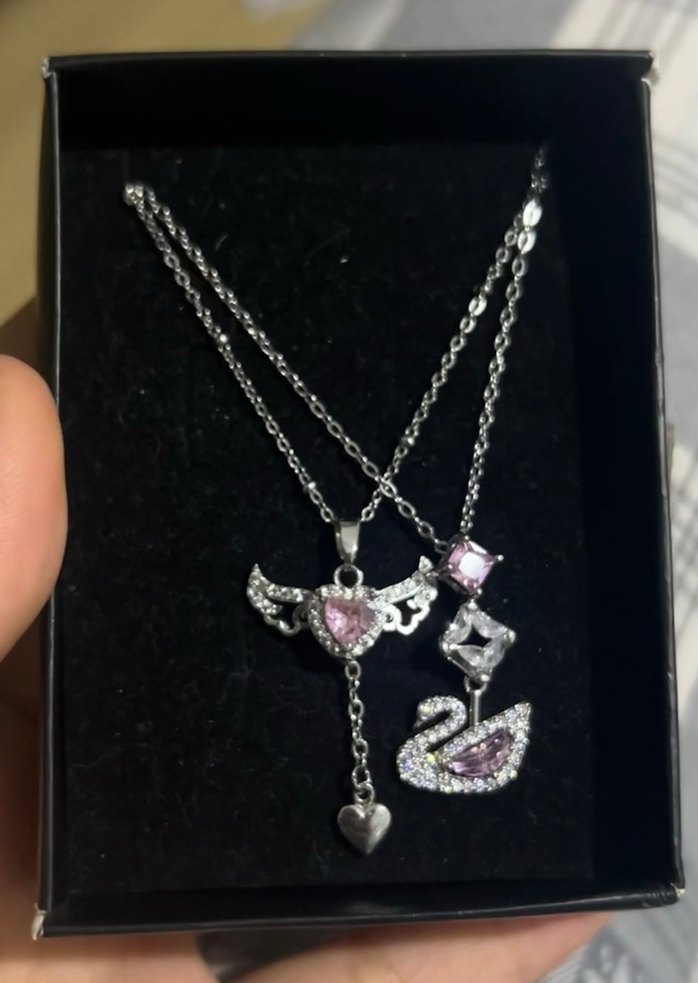 Gümüş renk çelik kuğu ve kalp kolye - Görsel 2