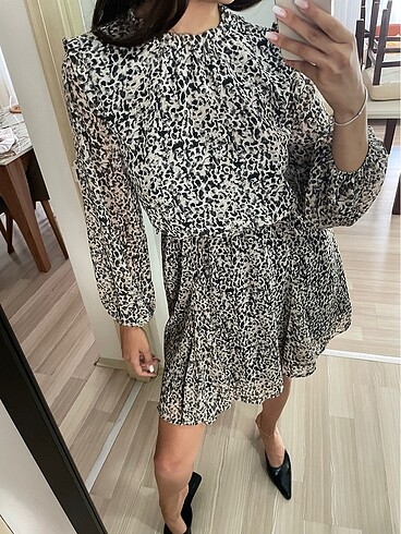 m Beden Leopar elbise