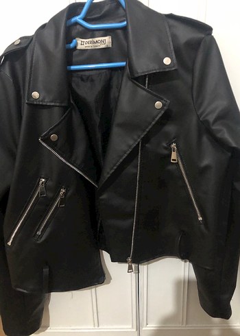 Siyah Deri Biker Ceket