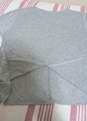 Gri Kısa Kollu Pamuklu Kadın Tişört - Görsel 4